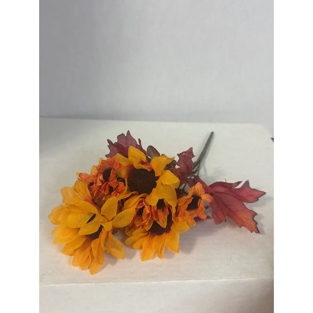 Artificial Fall Floral Stems Bundle Orange Yellow Red Sunflowers Maple Leaves